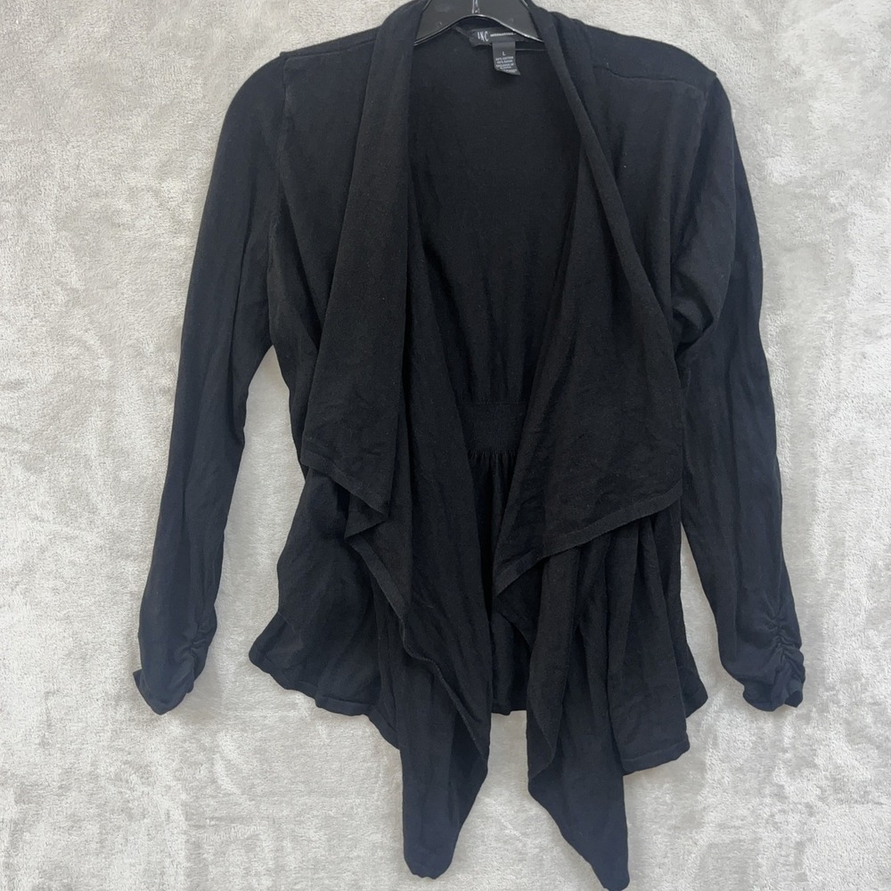 INC Cardigan Sweater Women's‎ L Black Waterfall Open Front Whimsigoth Y2K